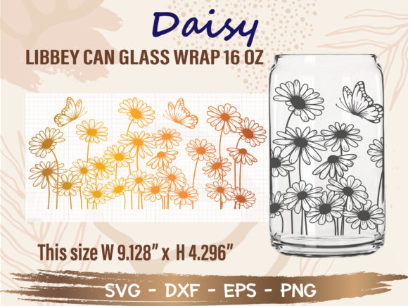 16oz Daisy Libbey Can Glass Wrap Svg