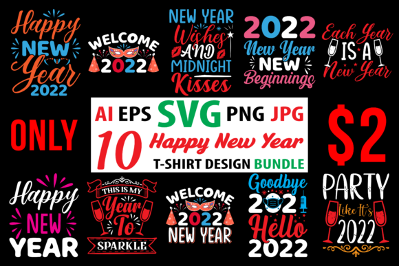 Happy New Year T-Shirt Design SVG Bundle