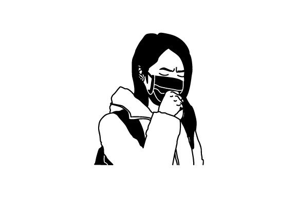 Silhouette School Girl Wearing a Mask