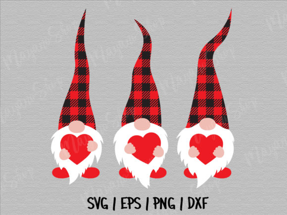 Three Gnomes Holding Hearts SVG